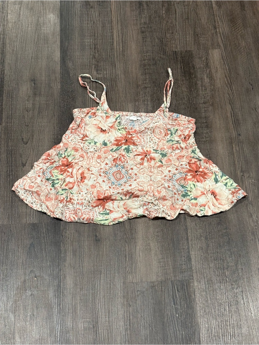 O'Neill Peach Floral Spaghetti Strap Crop Top